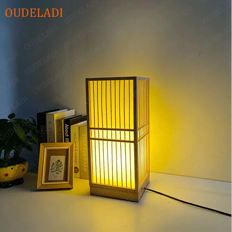 OUDELADI Warm bedside lamp Japanese-style Zen tea room lamps Bedroom tatami decor table lamps Living Room bamboo art desk lights